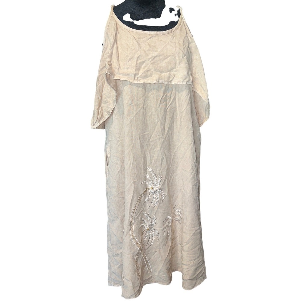 Raya Sun Tan‎ Embroidered Palm Tree Cold Shoulder Midi Dress XL NWT Pockets